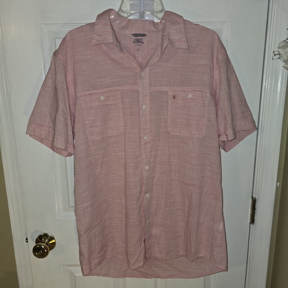 IZOD Saltwater Mens Relaxed Classics Button Down Red Striped Shirt Size Large
